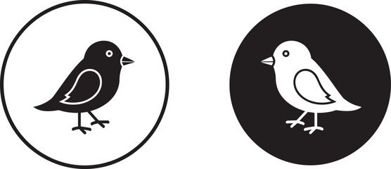 Fototapeta premium Black And White Vector Icon Set Of A Small Bird Featuring High Contrast Silhouette And Inverted Outline Styles Within Circular Frames For Nature Design