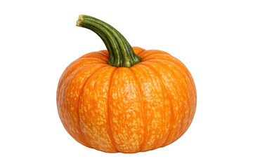 Fototapeta premium Ripe orange pumpkin with green stem, fresh vegetable, autumn harvest and halloween concept, isolated on transparent background