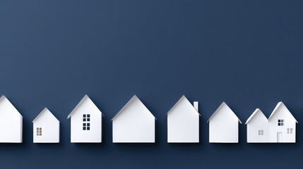Minimalist white paper houses on blue background: modern architectural concept