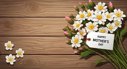 Obraz premium Happy mother's day floral bouquet on wooden background