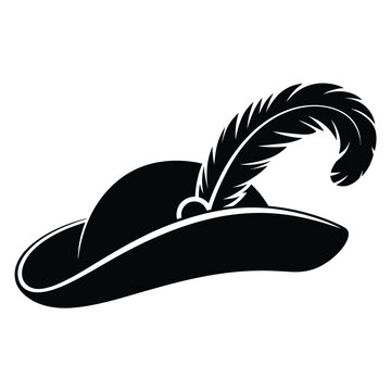 Black silhouette of a feathered hat possibly a tricorn or bicorne