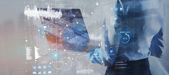 Strategic business analysis with performance indicators and management overview