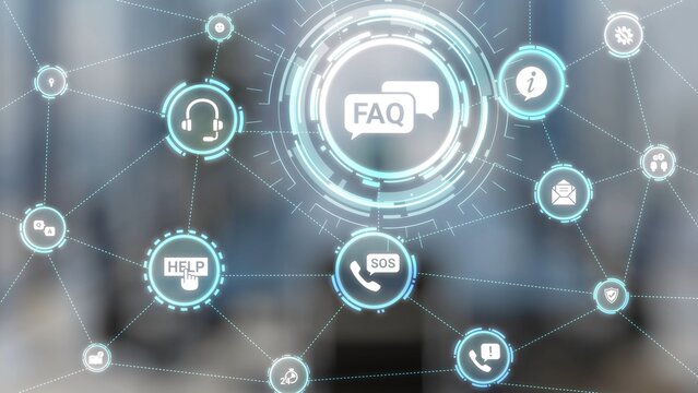 FAQ and online help icons show question, answer, and support system. FAQ improves online help experience, customer service quality, and FAQ knowledge access. Gist