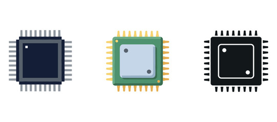 Obraz premium Set of three microchips on white background: blue, green, black