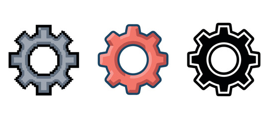 Three gear icons showing pixel, color, and outline styles