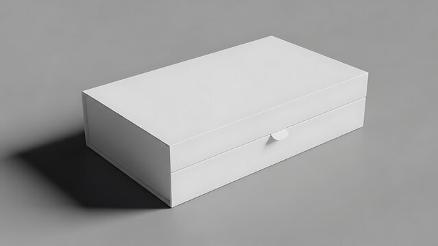 White shoe box with small circular clasp on gray background white box rectangular box