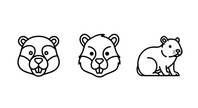 Adorable Line Art Icons of Small Rodents, Featuring Cute Hamsters or Guinea Pigs, Perfect for Pet Shops, Animal Care, and Nature Designs.