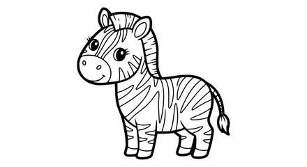 Cute cartoon zebra outline illustration for coloring pages, simple flat design with bold lines, isolated on white background.