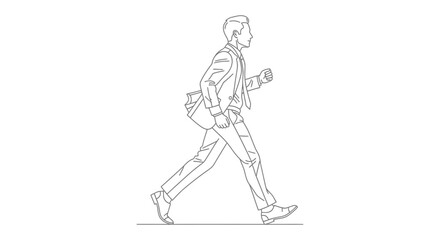 Obraz premium businessman walking forward line art illustration representing career progress and professional ambition for corporate design and marketing materials.
