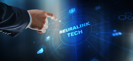 Fototapeta premium Neuralink technology with brain-computer interface and neural network connections