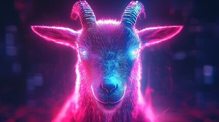 Luminous neon goat cyberpunk glowing aura high resolution picture