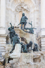 The 1904 Mathias Fountain depicting a hunting party led by king Mathias Corvinus set in the western forecourt of Buda Castle, Budapest, Hungary © Anne Richard