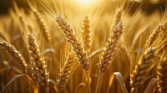 Golden wheat gleams warmly under sunlight, evoking feelings of abundance and harvest, promis.