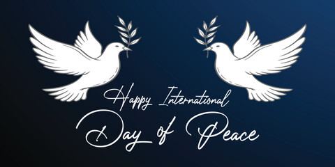 Fototapeta premium Elegant International Day of Peace banner with dove illustration and refined typography. Ideal for official greetings, organizations, social media, and peace events.