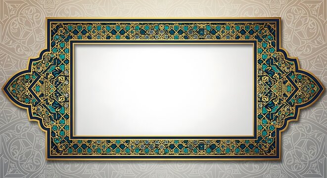 Ornate Islamic Decorative Frame with Intricate Geometric Patterns and a Central White Space for Text or Images
