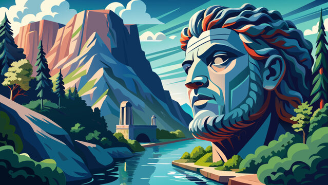 Very beautiful Decebal Head sculpture carved into rocky cliffs dominates the Danube Gorges, blending monumental art with dramatic river landscapes and showcasing Romania&rsquo;s unique historical and natura