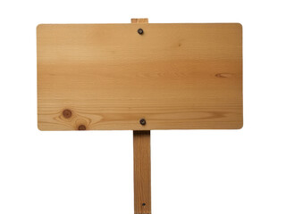 A wooden sign on a post with a simple design on a white background
