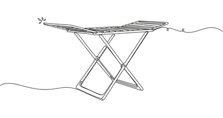 Minimalist line art illustration of a folding chair with unique design features. Non editable stroke
