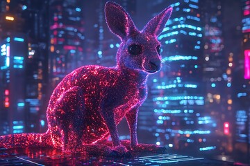 Neon futuristic kangaroo holographic glowing surreal high resolution picture