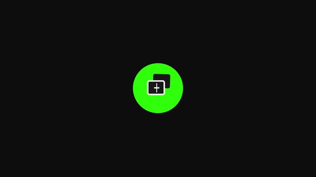 Animation of green circle transition to add files icon on black screen background. add user icon is ideal for web design