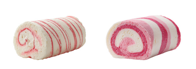 Strawberry Vanilla Ice Cream Roll with Red Swirl Isolated