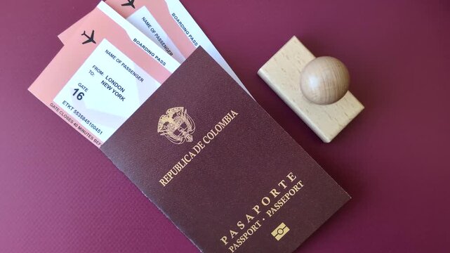 Colombia passport, visa for international travel and vacation. Colombian passport as a background for your design