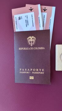Colombia passport, visa for international travel and vacation. Colombian passport as a background for your design