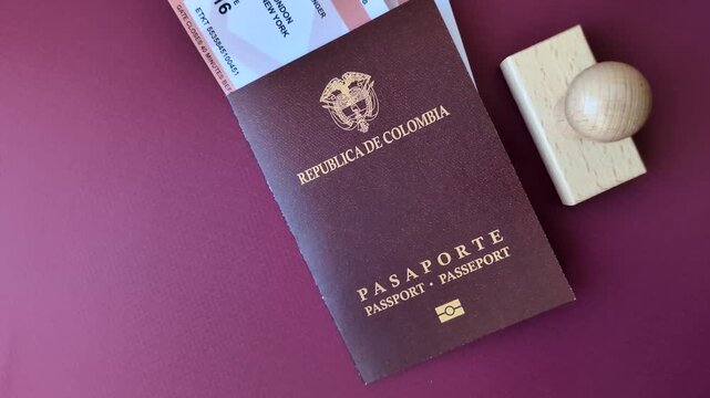 Colombia passport, visa for international travel and vacation. Colombian passport as a background for your design