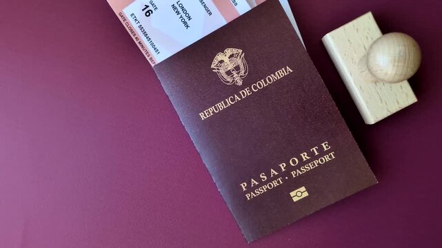 Colombia passport, visa for international travel and vacation. Colombian passport as a background for your design