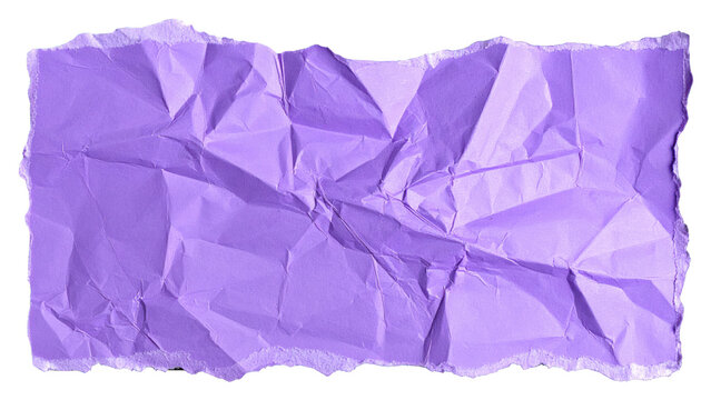 Crumpled, torn rectangle of lavender paper with textured surfaces and irregular edges