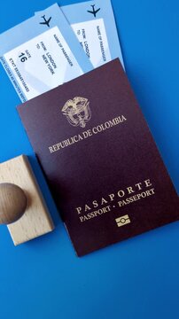 Colombia passport, visa for international travel and vacation. Colombian passport as a background for your design