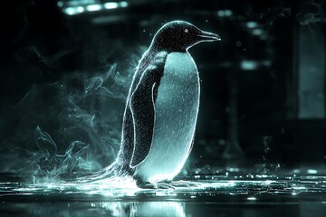 Neon glowing emperor penguin art high resolution picture