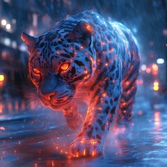 Neon glowing jaguar futuristic radiant fantasy high resolution picture