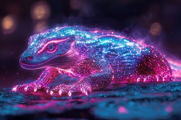 Neon glowing komodo dragon futuristic radiant fantasy high resolution picture