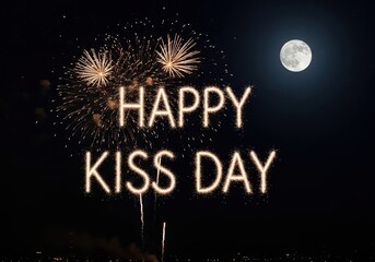 Happy kiss day fireworks isolated on white background