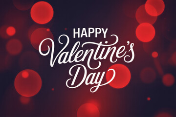 Naklejka premium Happy Valentine's Day Celebration Text Over Red Duotone Bokeh Lights Background 