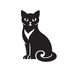 Obraz premium Cute Black Cat Illustration, Kawaii Cartoon Cat Silhouette, Halloween Kitty Icon, Kitten Minimal Animal Clipart, Kawaii Kitty, Cartoon Cat Sticker, Pet Design Kawaii Cat Silhouette.