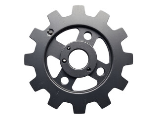 A close-up shot of a gear wheel on a white background, suitable for use in industrial or mechanical design contexts