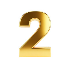Naklejka premium Golden number two isolated on transparent background