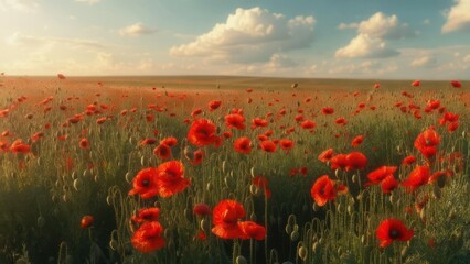 Obraz premium Vibrant poppy field at sunset