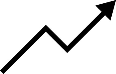 Simple black upward trending arrow indicating business growth and financial success isolated on transparent background