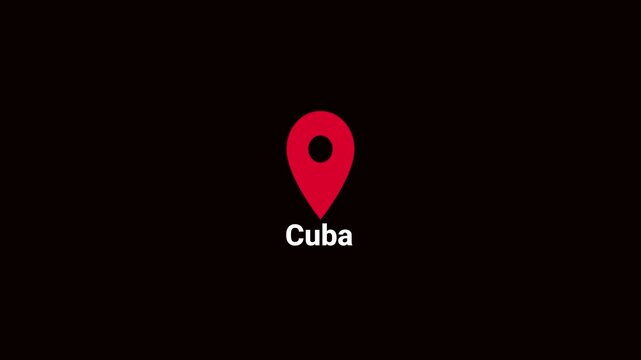 Abstract Cuba map location pin animation. Country location pin pointer icon animated on black background, GPS location tracking animation. 4K video	
