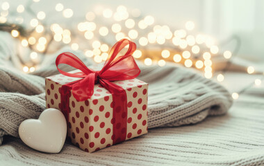 Background holiday, gift in a beautiful box with a heart . 
