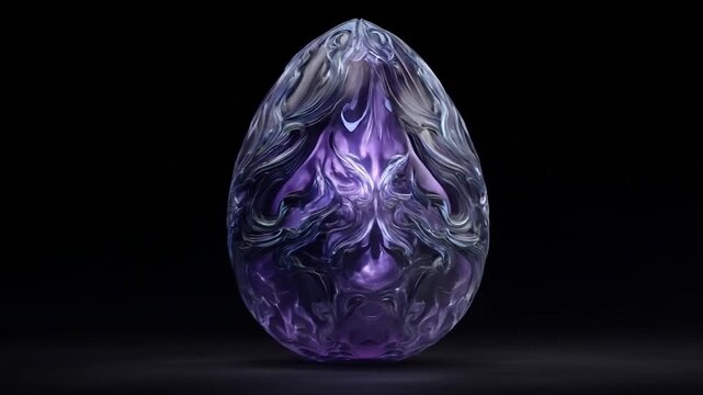 Abstract purple egg shape with intricate details against a dark background