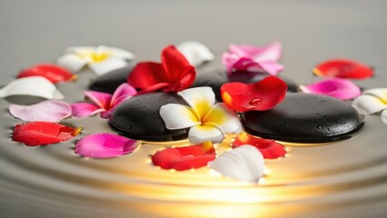 Delicate chocolate dessert with edible flowers. 