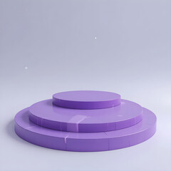 3D purple podium with three circular steps minimalist design isolated on white background for awards or presentation