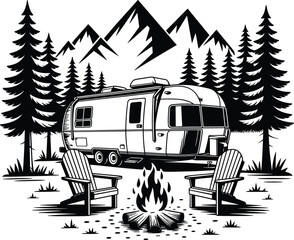 Hiking camping vector illustration designed for mountain travel, outdoor activities and adventure themed graphics.