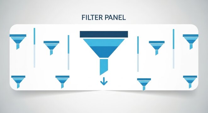Filter Panel Graphic with Funnels and Flow Chart Elements