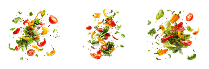 Fresh Salad Ingredients Flying isolated on a transparent background