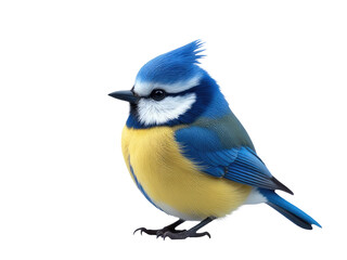 Fototapeta premium A bright blue and yellow bird perches on a branch, showing its vibrant feathers